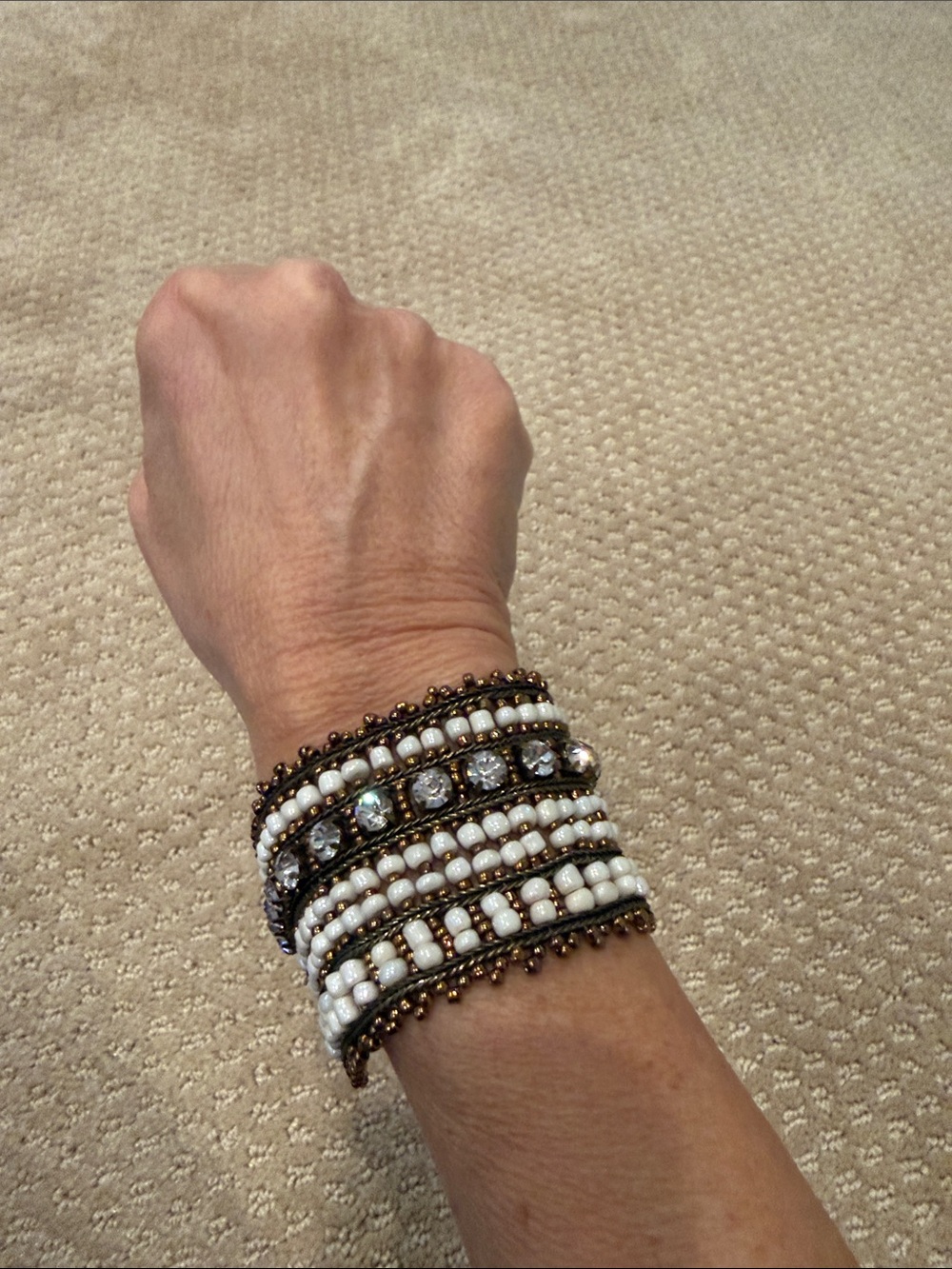 Beaded White Pearl and Crystal Wrap Bracelet - Unbranded